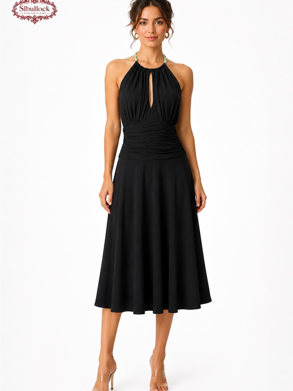 J7 Jones New York Black Halter Keyhole Embellished Dress Size 8 NWT